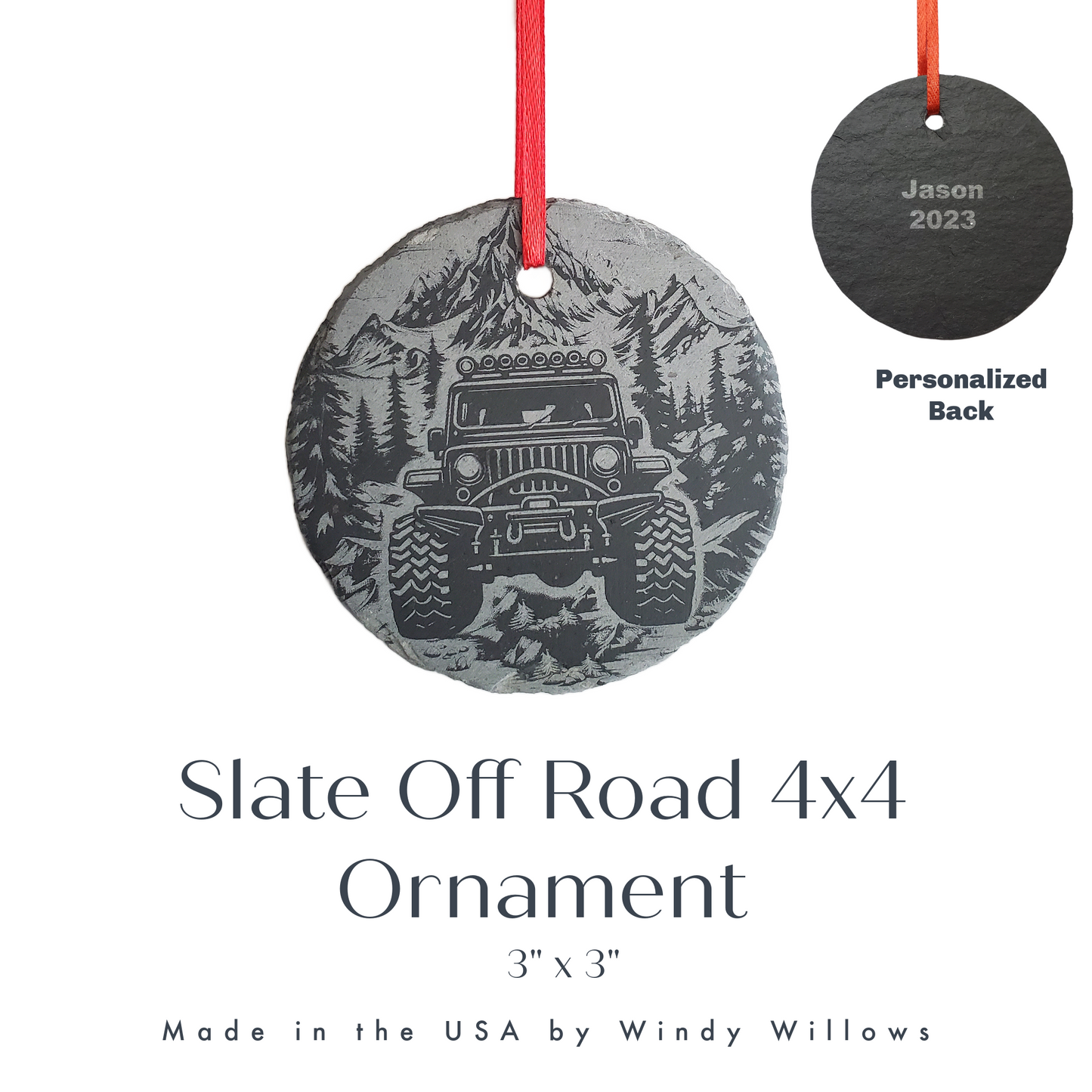 Offroad 4x4 Christmas Ornament | 3" Slate Rubicon Trail Adventure Ornaments