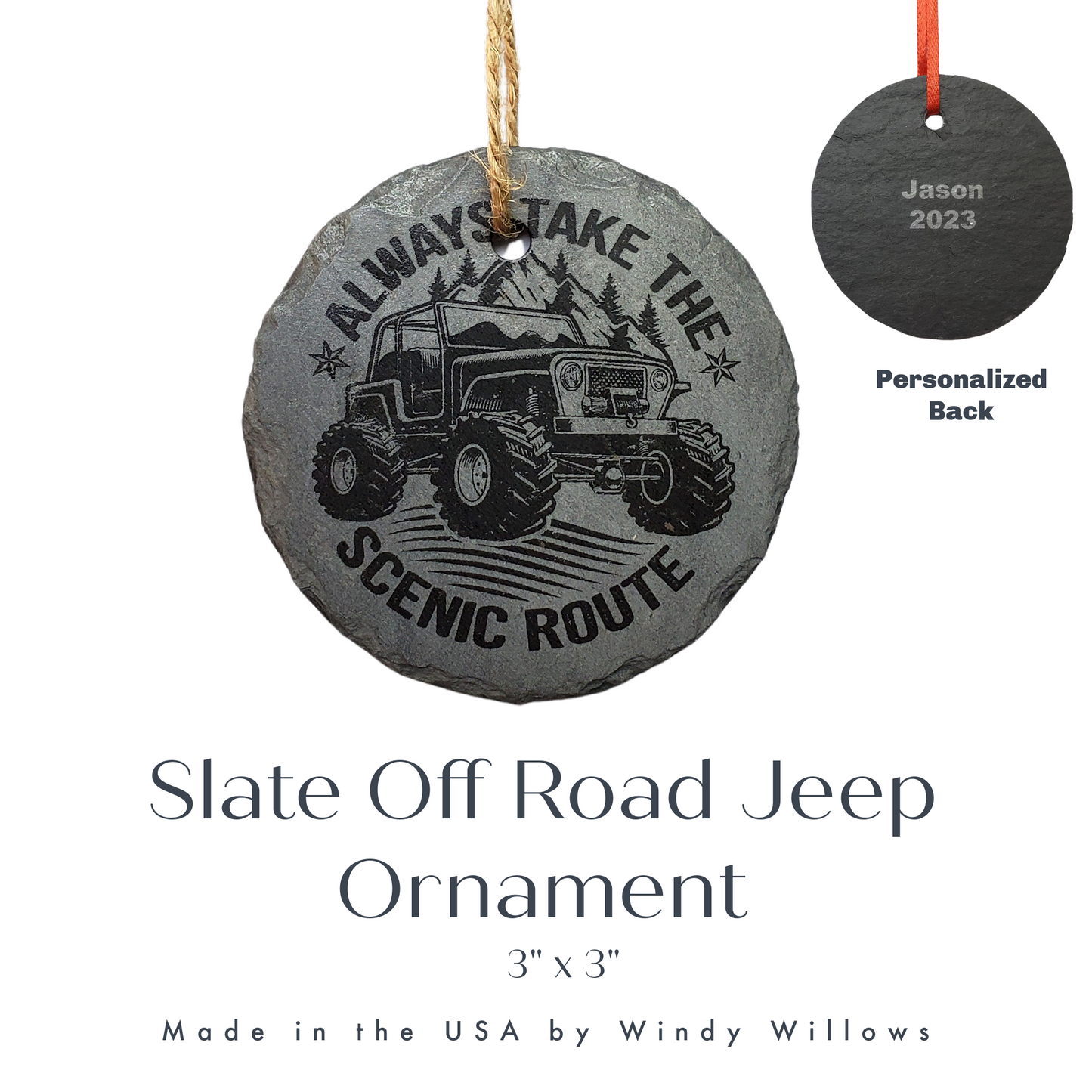 Offroad 4x4 Ornament | 3" Rubicon Jeep Trail Adventure Ornament | Personalized Rustic Christmas Slate Ornament | 4-Wheeling Moab off-roading