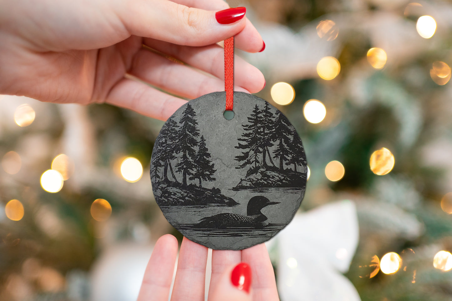 Loon Lake Ornament | 3" Maine Nature Ornament | Personalized  Rustic Christmas Slate Bird Ornament