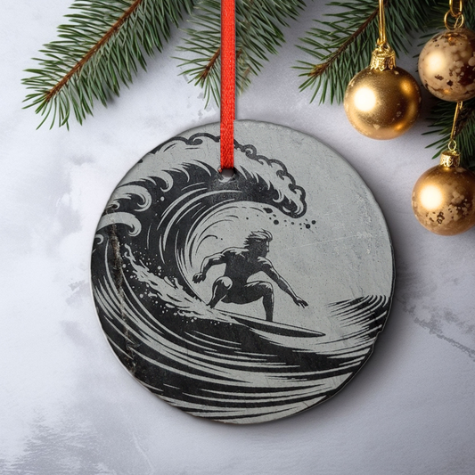 Surfing Ornament | 3" Custom Surfer Ornament | Personalized Christmas Slate Ornament  Wave Surf Gift tag