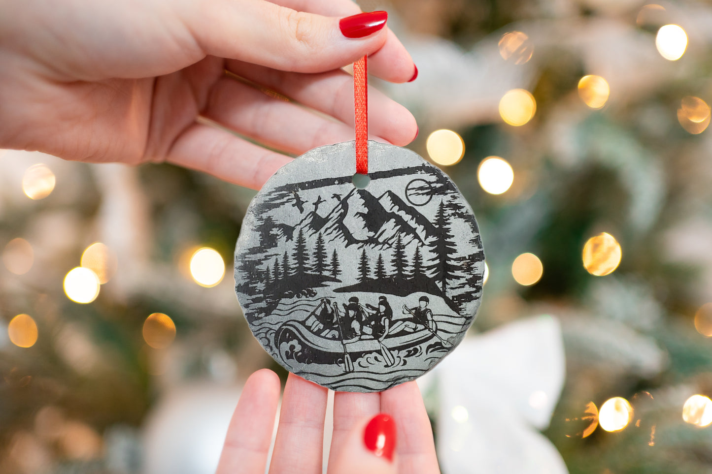Whitewater River Rafting Ornament | 3" Raft Adventure Ornament | Personalized Rustic Christmas Slate Ornament