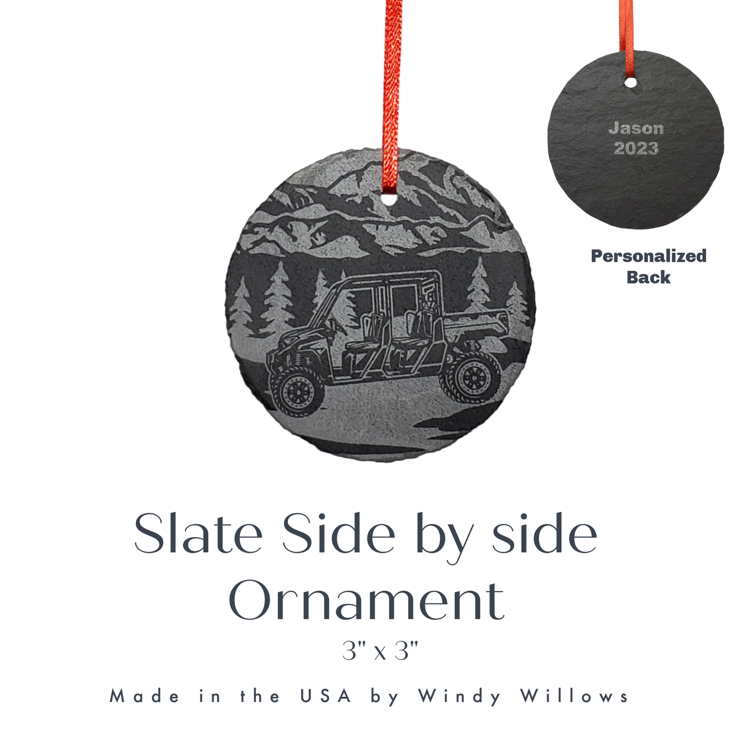 Side by Side Offroad Winter Ornament | 3" UTV Sport Utility Christmas Ornament SxS | Personalized Rustic Christmas Slate Ornament | Polaris RZR ATV