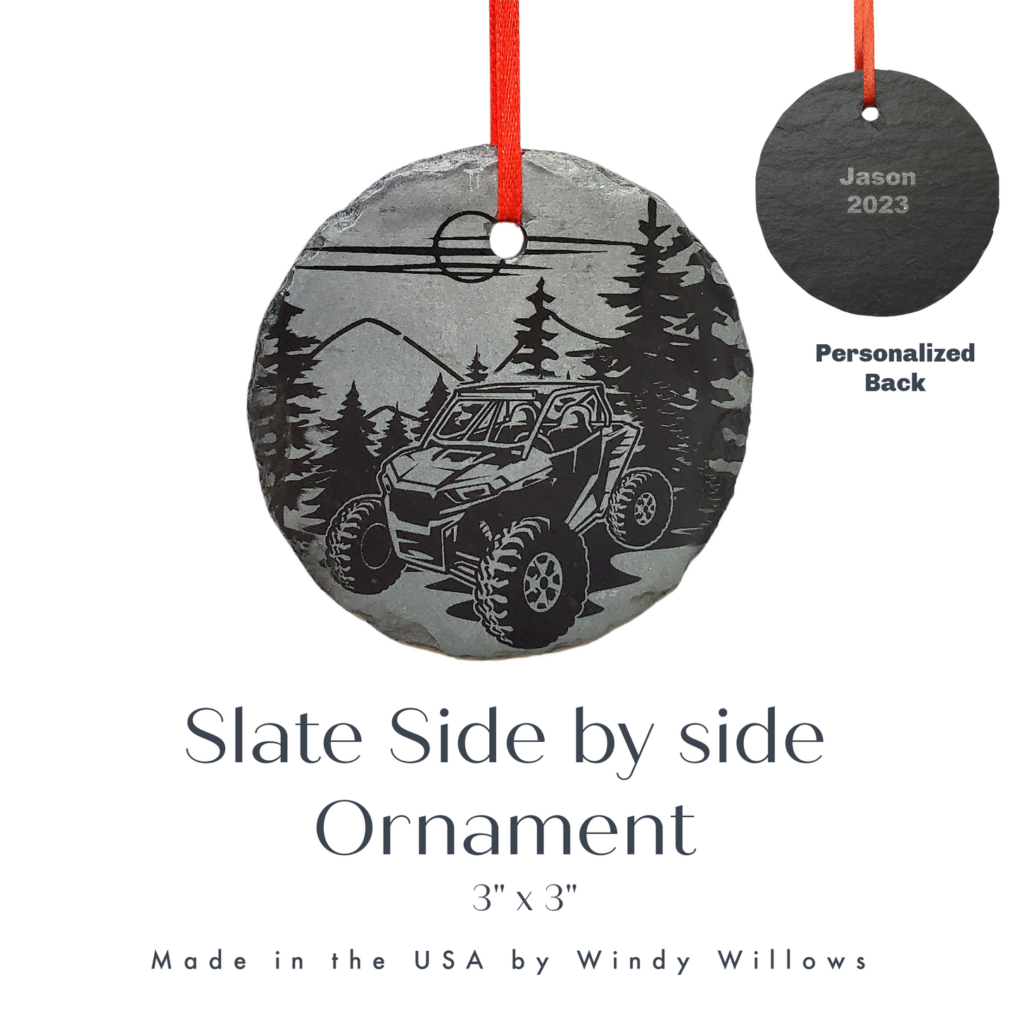 Side by Side Offroad Ornament | 3" UTV Sport Utility Christmas Ornament SxS | Personalized Rustic Christmas Slate Ornament | Polaris RZR ATV