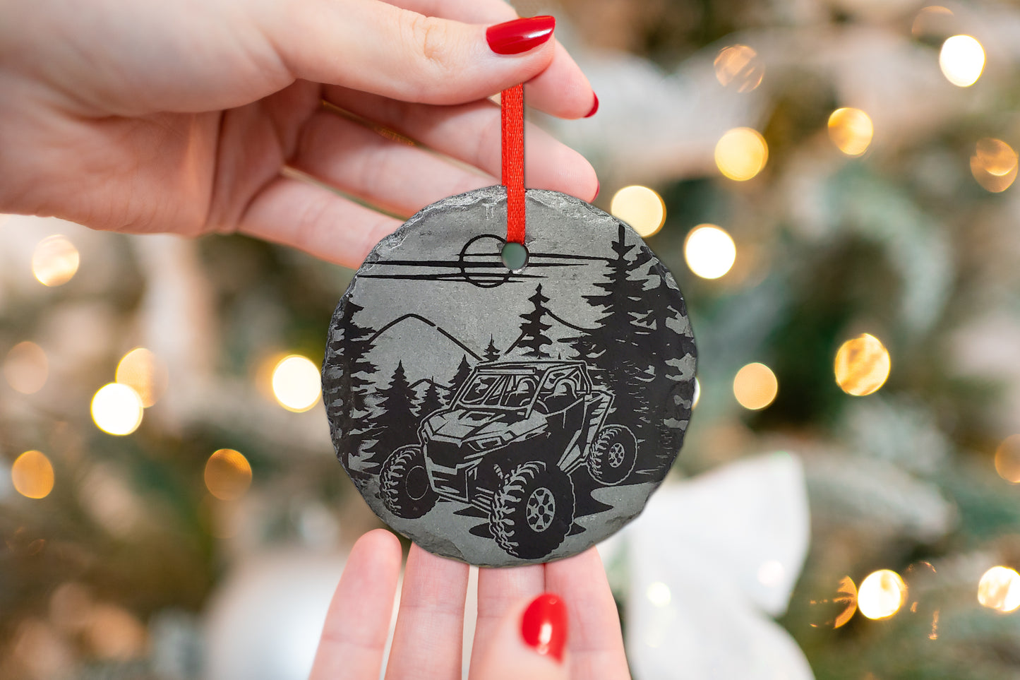 Side by Side Offroad Ornament | 3" UTV Sport Utility Christmas Ornament SxS | Personalized Rustic Christmas Slate Ornament | Polaris RZR ATV