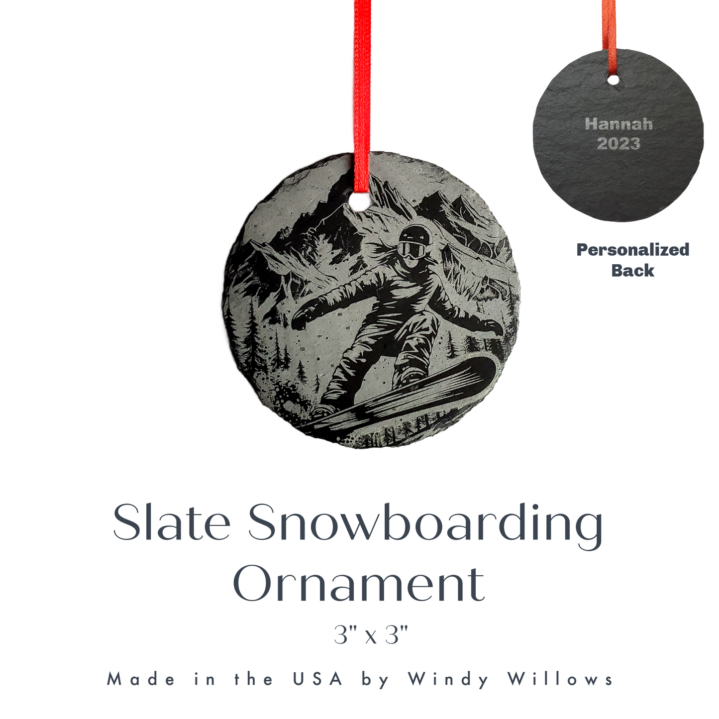 Female Snowboarding Ornament | 3" Snowboard Girl Adventure Ornament | Personalized Rustic Christmas Slate Ornament (Copy) (Copy)