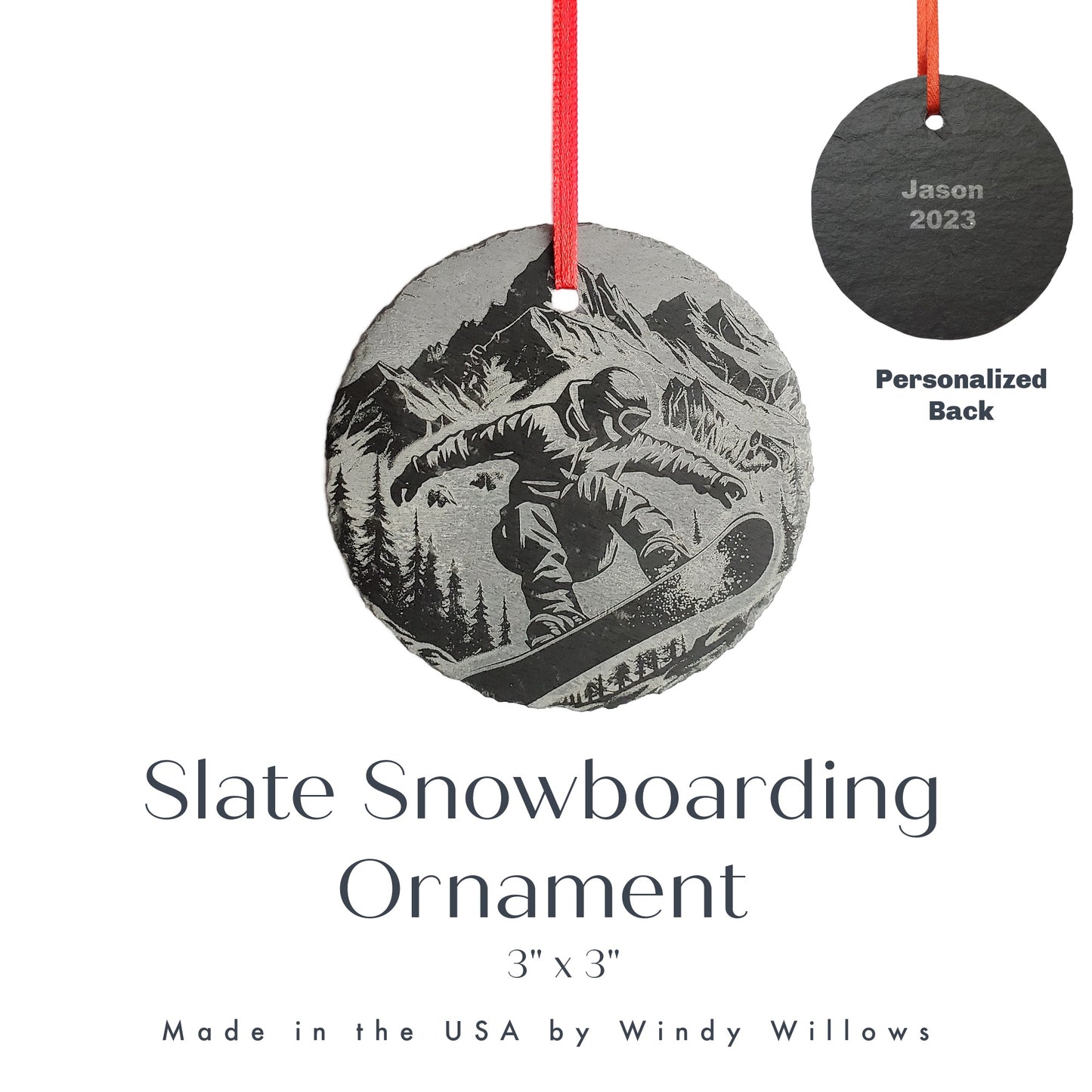 Snowboarding Ornament | 3" Snowboard Adventure Ornament | Personalized Rustic Christmas Slate Ornament (Copy)