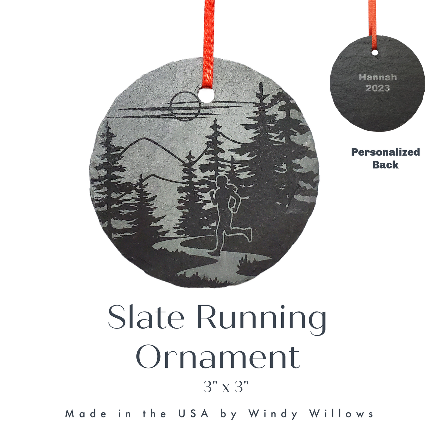 Male Runner Ornament | 3" Fitness Ornament | Rustic Slate Christmas | Guy Cross Country Running Personalized  | Track Runner