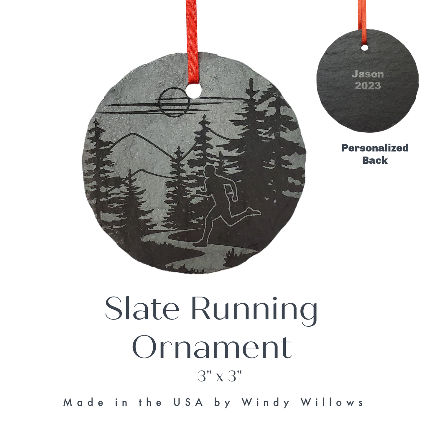Male Runner Ornament | 3" Fitness Ornament | Rustic Slate Christmas | Guy Cross Country Running Personalized  | Track Runner