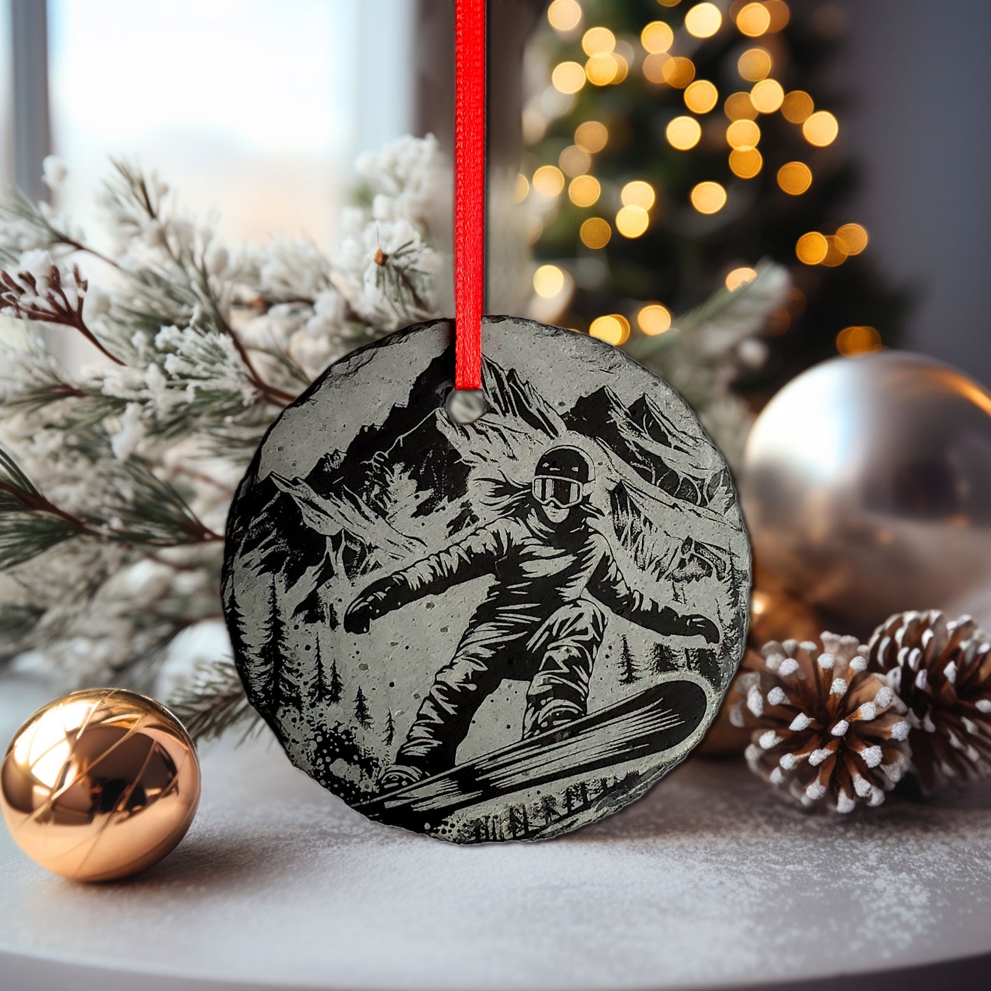 Female Snowboarding Ornament | 3" Snowboard Girl Adventure Ornament | Personalized Rustic Christmas Slate Ornament (Copy) (Copy)