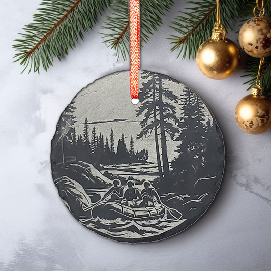 Whitewater River Rafting Ornament | 3" Raft Trip Adventure Ornament | Personalized Rustic Christmas Slate Ornaments