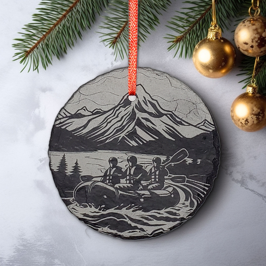Whitewater River Rafting Ornament | 3" Raft Adventure Ornament | Personalized Rustic Christmas Slate Ornament