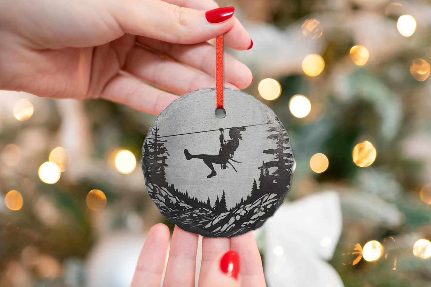 Zipline Ornament | 3" Custom Female Zip Line Ornament | Personalized Christmas Slate Ornament Zip Wire Travel Vacation Ziplining Gift tag