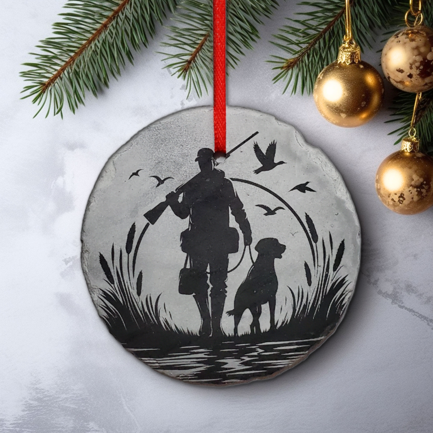 Duck Hunting Ornament | 3" Bird Dog Sportsman Ornament | Personalized  Rustic Christmas Slate | Custom Duck Hunter