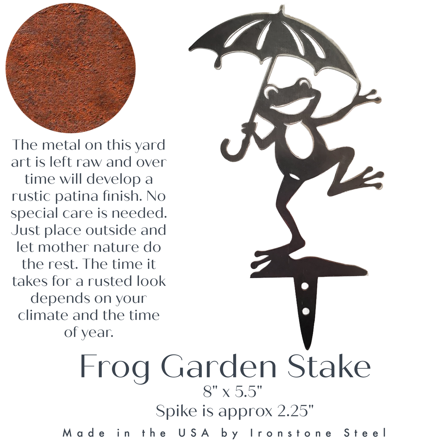 Happy Metal Frog with Umbrella Garden Stake