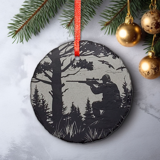 Slate Hunting Ornament | 3" Rifle Sportsman Ornament | Personalized  Rustic Christmas | Custom Hunter Decoration