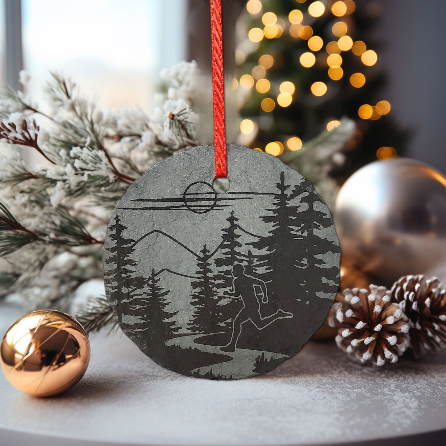 Male Runner Ornament | 3" Fitness Ornament | Rustic Slate Christmas | Guy Cross Country Running Personalized  | Track Runner
