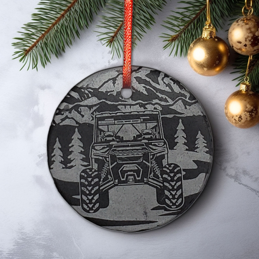 Side by Side Offroad Winter Ornament | 3" UTV Sport Utility Christmas Ornament SxS | Personalized Rustic Christmas Slate Ornament | Polaris RZR ATV