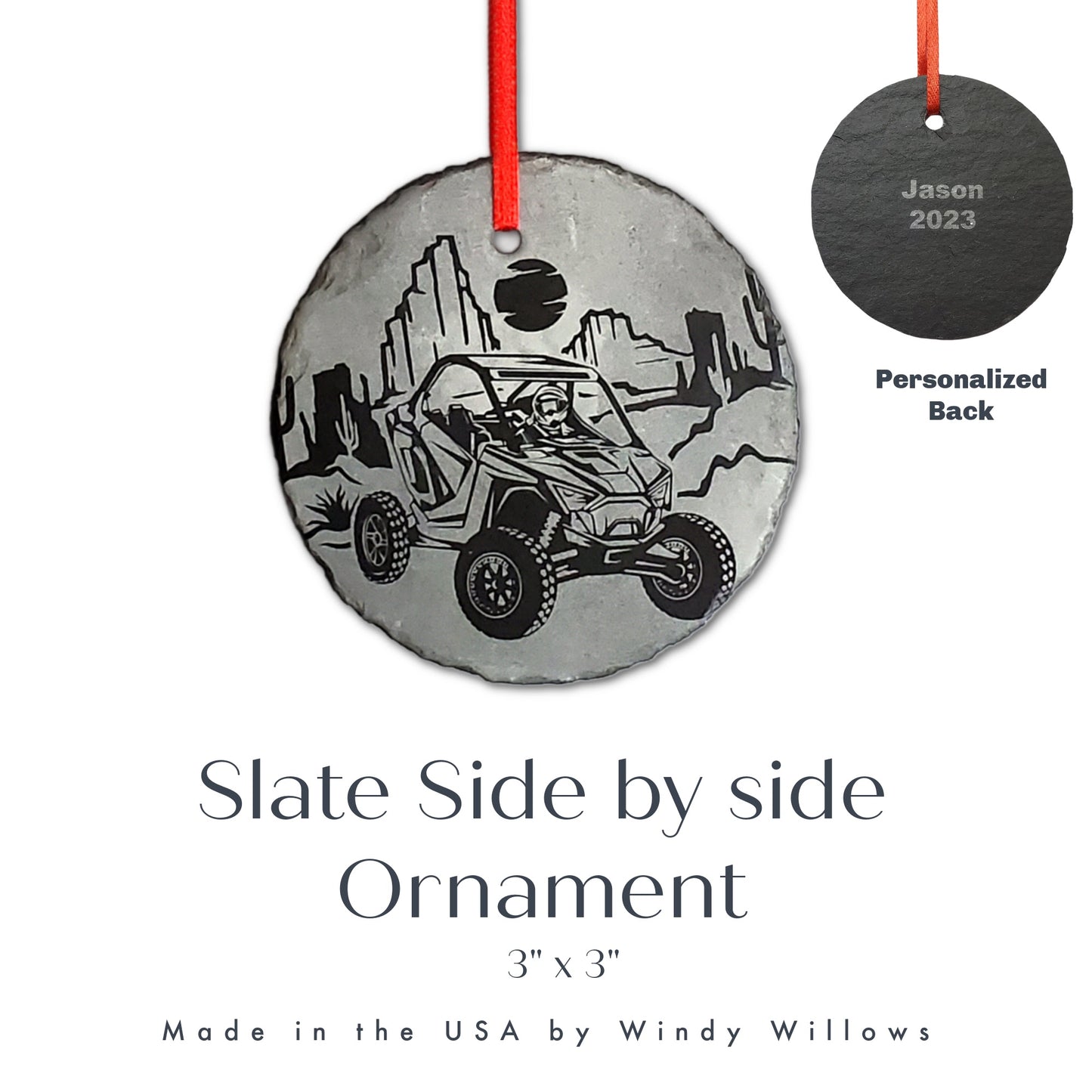 Side by Side Offroad Desert  Ornament | 3" UTV Sport Utility Christmas Ornament SxS | Personalized Rustic Christmas Slate Ornament | Polaris RZR ATV