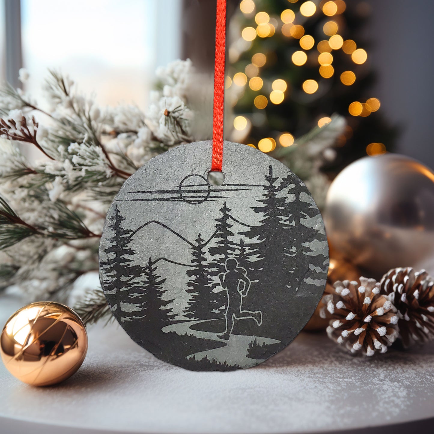 Male Runner Ornament | 3" Fitness Ornament | Rustic Slate Christmas | Guy Cross Country Running Personalized  | Track Runner