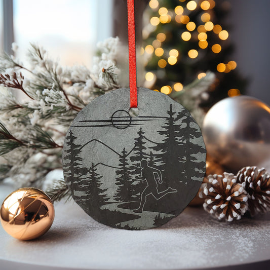 Male Runner Ornament | 3" Fitness Ornament | Rustic Slate Christmas | Guy Cross Country Running Personalized  | Track Runner