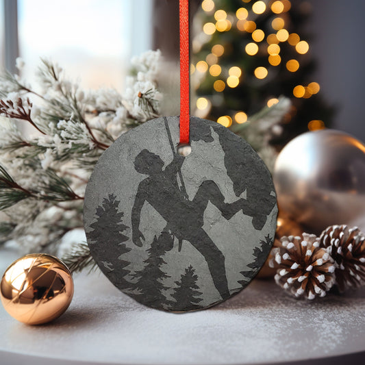 Male Rock Climbing Ornament | 3" Adventure Ornament | Rustic Christmas | Slate Ornament | Wilderness Christmas Decor | Climber Gift tag