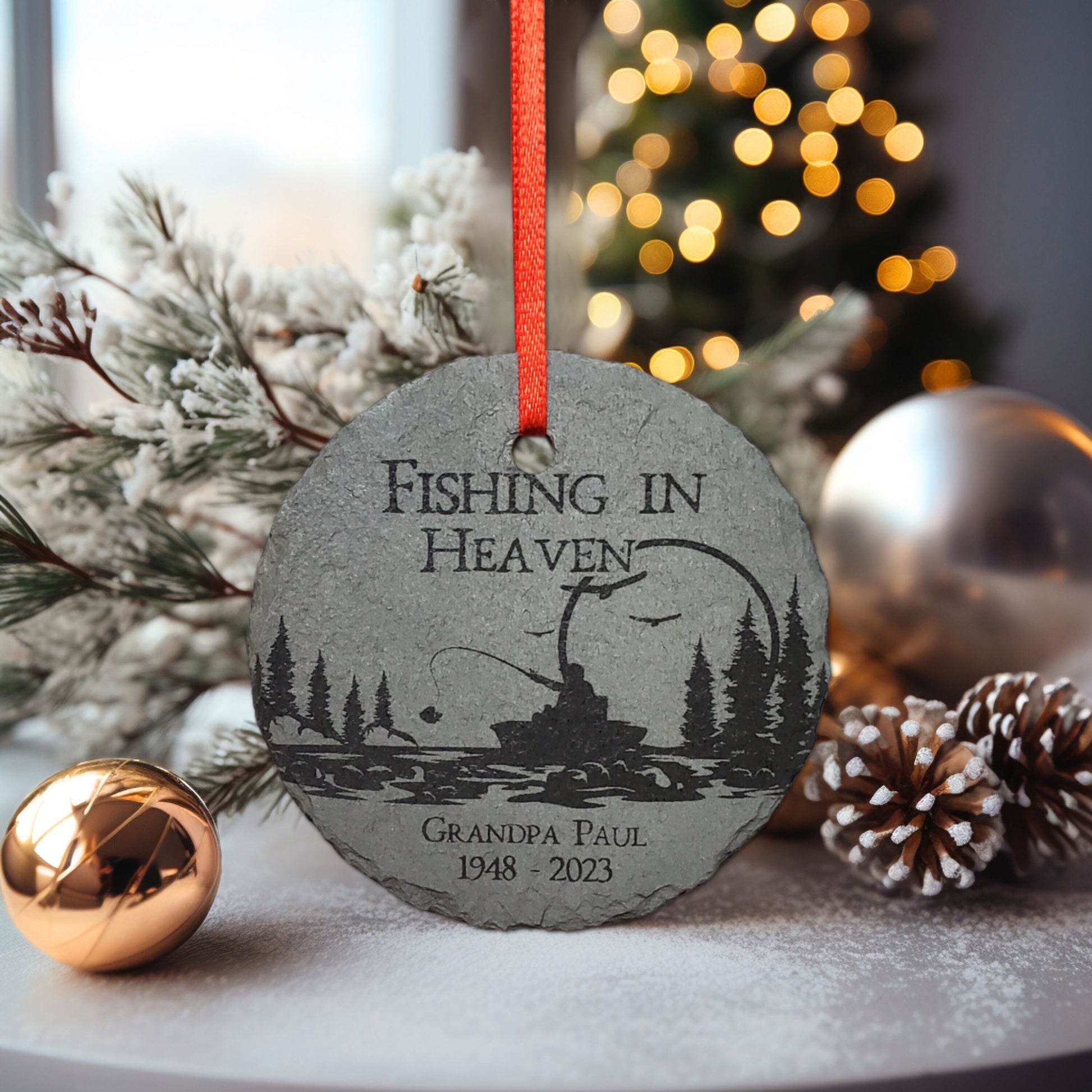 Fishing in Heaven Memorial Christmas Ornament