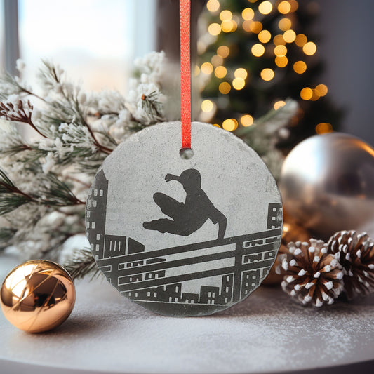 Parkour Ornament | 3" Custom Male Freerunner Ornament | Personalized Christmas Slate Ornament Freerunning Gift tag