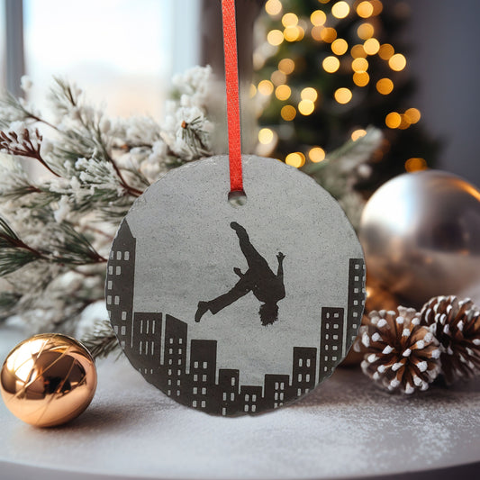 Parkour Ornament | 3" Custom Male Freerunner Flip Ornament | Personalized Christmas Slate Ornament Freerunning Gift tag