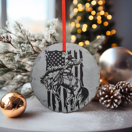 Rodeo Ornament | 3" Custom Cowboy Ornament | Personalized Christmas Slate Ornament Gift tag Western Christmas