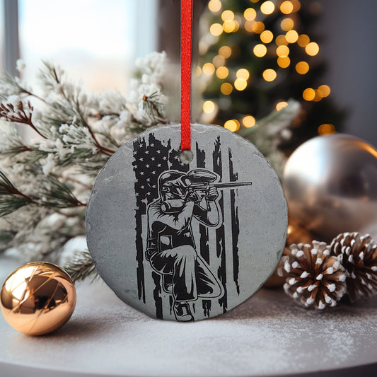 Paintball  Ornament | 3" Airsoft Ornament | Personalized  Rustic Christmas Slate Ornament | Laser Tag